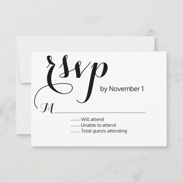Carte RSVP de mariage noir et blanc moderne (Devant)