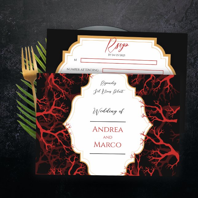 Carte RSVP de mariage noir et gothique rouge (Zazzle Red and Black Gothic Dark Wedding RSVP Card)
