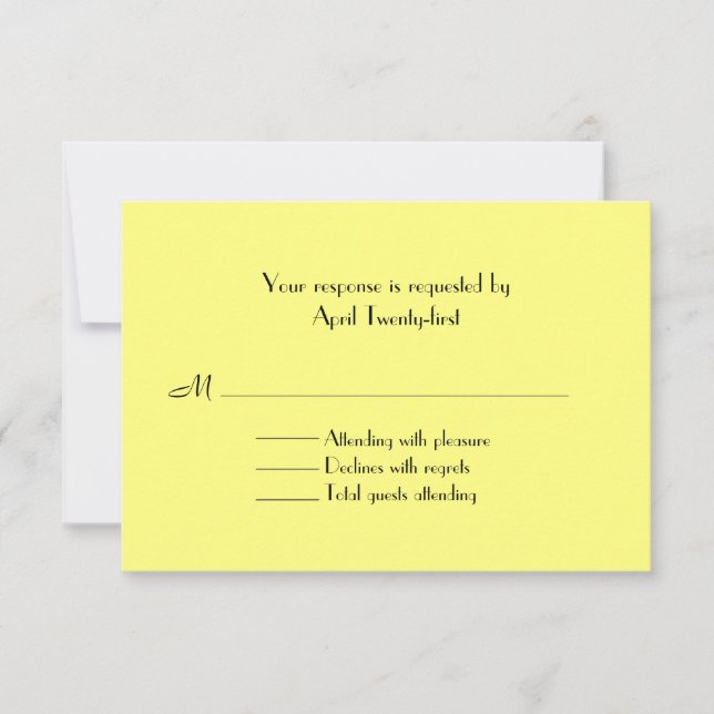 Carte RSVP de mariage noir et jaune (Devant)