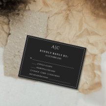 Carte RSVP de mariage noir Monogramme