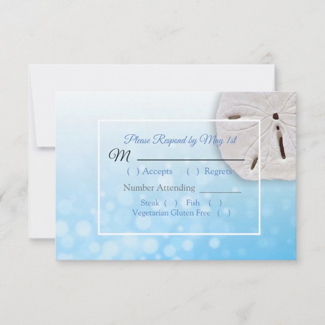 Carte RSVP de mariage Océanique Dollar de sable Bl (Devant)