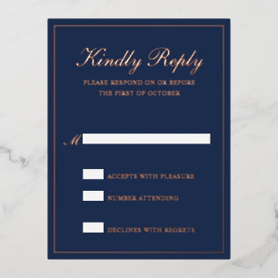 Carte RSVP de mariage officiel Rose bleu marine