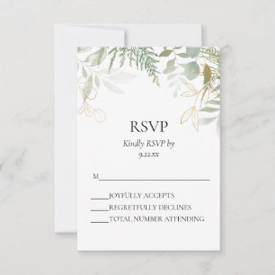 Carte RSVP de mariage or Watercolor Greenery