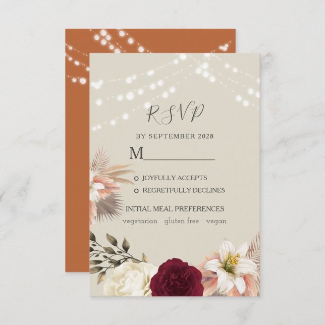 Carte RSVP de mariage orange rustique (Devant / Derrière)