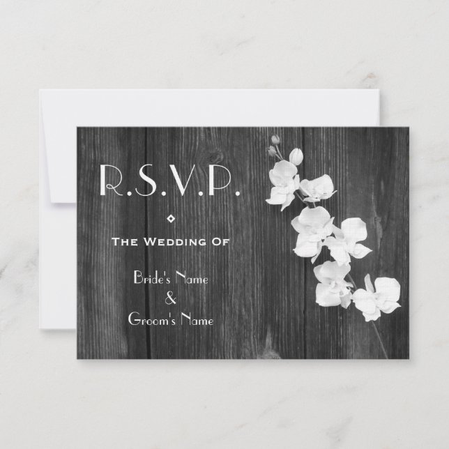 Carte RSVP de mariage - Orchidées noires et blanch (Devant)