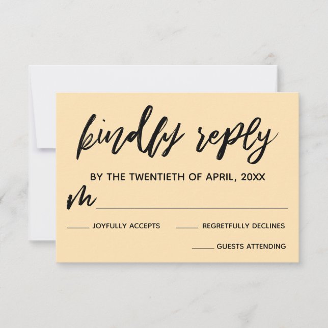 Carte RSVP de mariage Pale Peach écriture décontra (Devant)