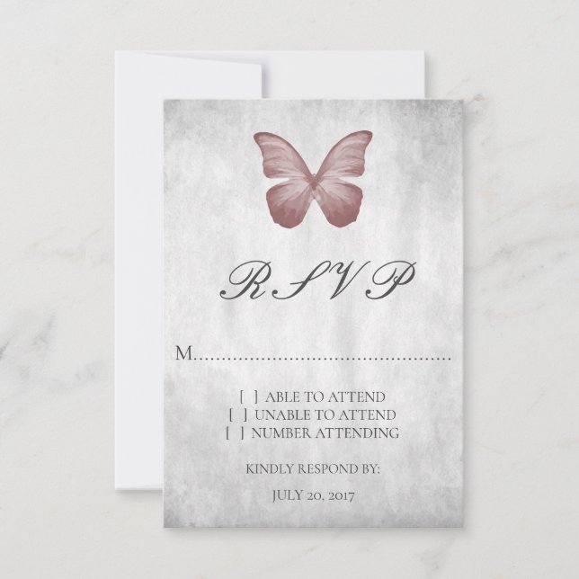 Carte RSVP de mariage papillon rose (Devant)
