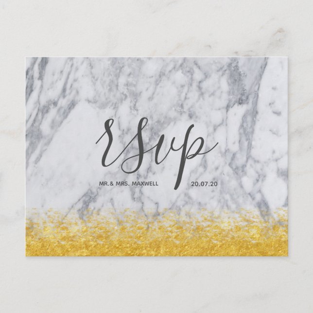 Carte Rsvp de mariage Parties scintillant or blanc (Devant)