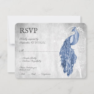 Carte RSVP de mariage Peacock bleu