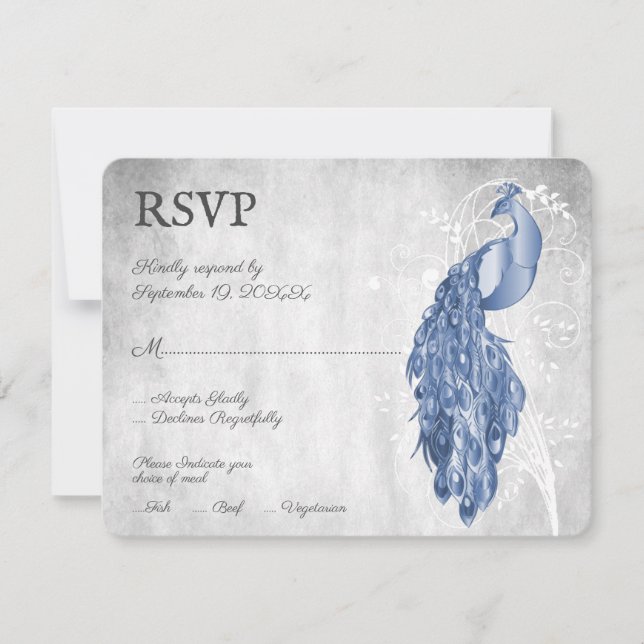 Carte RSVP de mariage Peacock bleu (Devant)