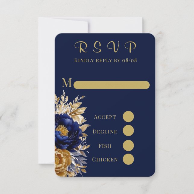 Carte RSVP de mariage peint en or de marine (Devant)