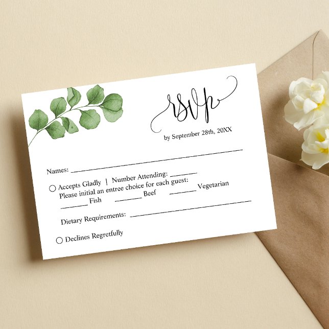Carte RSVP de mariage personnalisée simple Eucalyp (Créateur téléchargé)