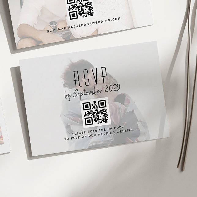 Carte RSVP de mariage photo avec code QR (Créateur téléchargé)