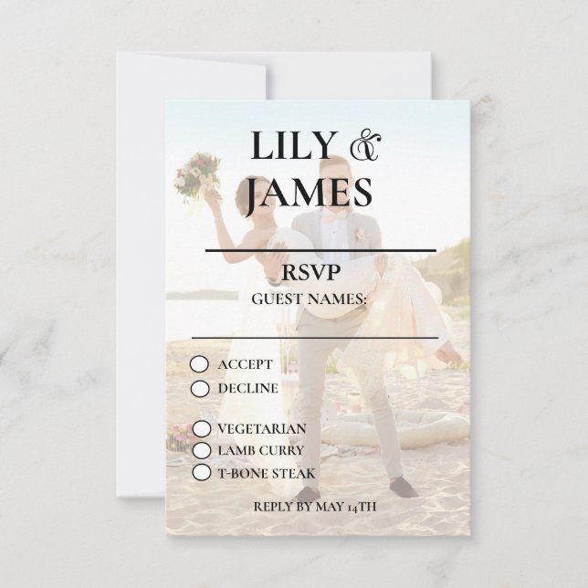 Carte RSVP de mariage photo de plage (Devant)