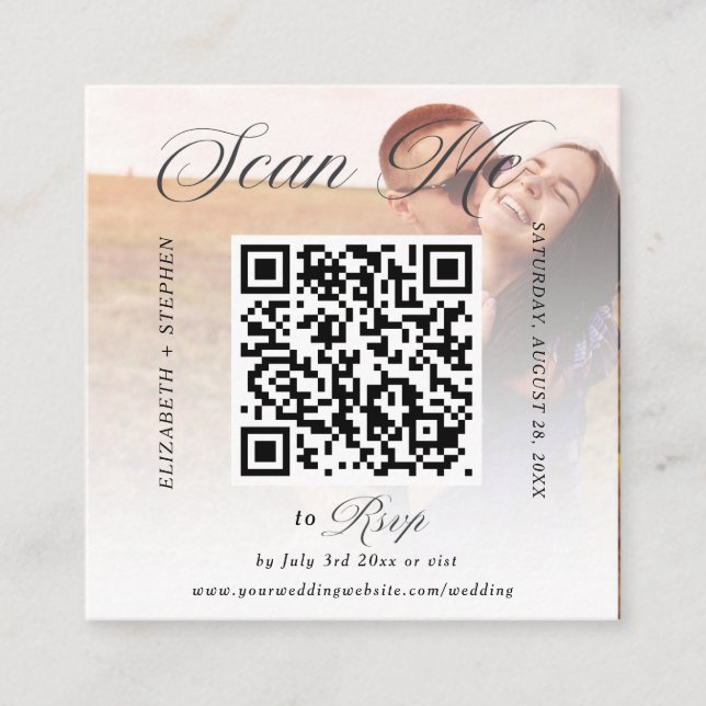 Carte RSVP de mariage photo minimaliste QR Code (Devant)
