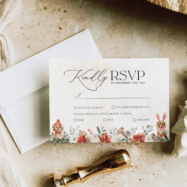 Carte RSVP de mariage Pinecone rouge hiver (Créateur téléchargé)