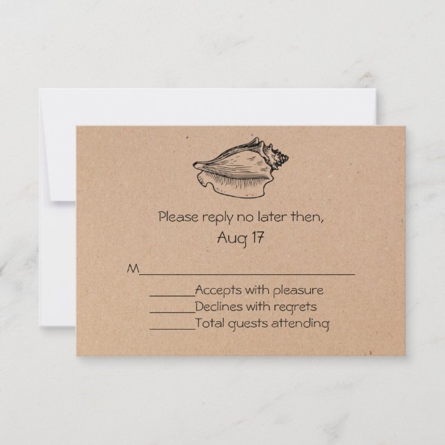 Carte RSVP de mariage Plage Style Artisanat (Devant)