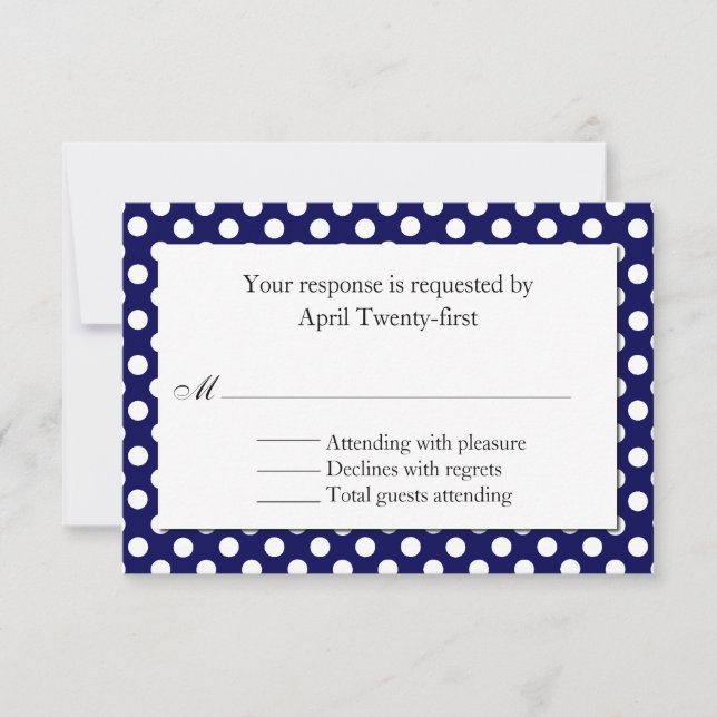 Carte RSVP de mariage Polka bleu et blanc (Devant)