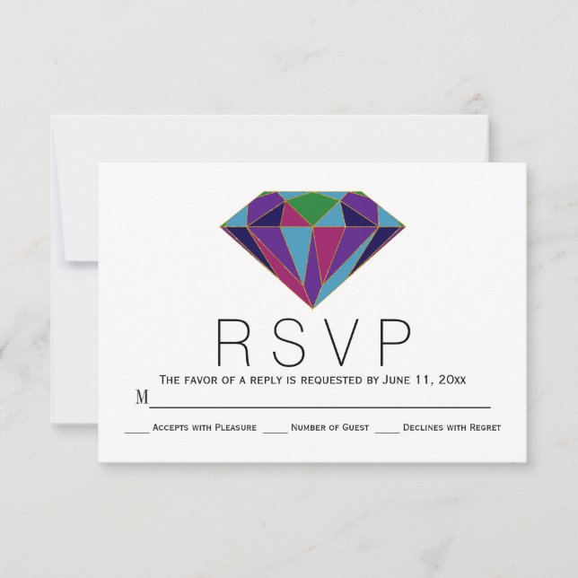 Carte RSVP de mariage pour bijoux en diamant géomé (Devant)