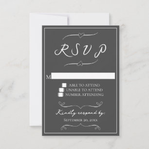 Carte RSVP de mariage pour coeur manuscrit gris
