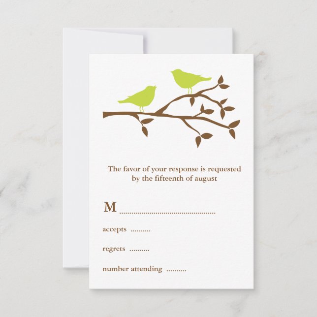 Carte RSVP de mariage pour deux oiseaux verts (Devant)
