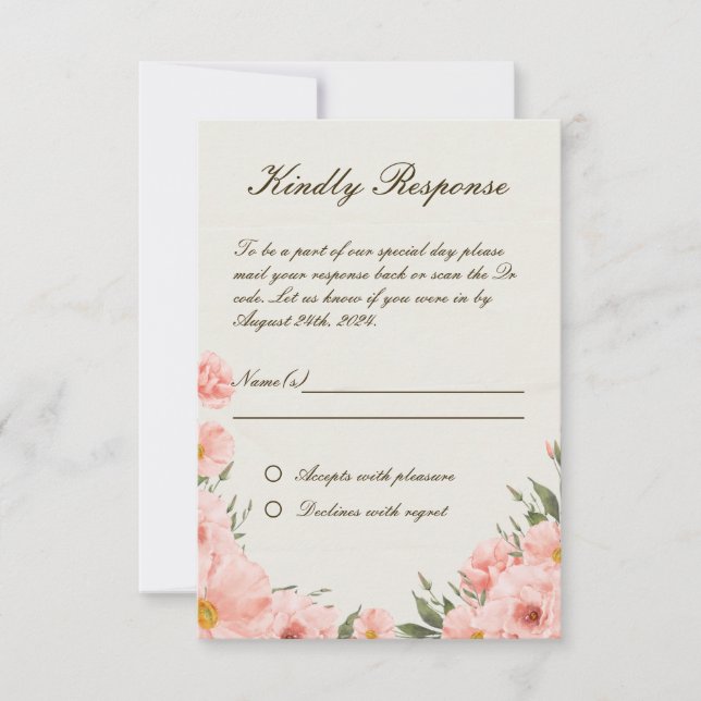 Carte RSVP de mariage pour fleurs d'aquarelle rose (Devant)