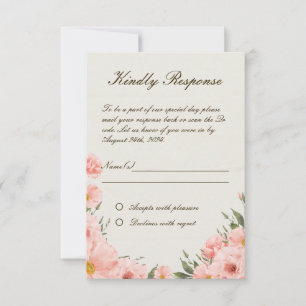 Carte RSVP de mariage pour fleurs d'aquarelle rose