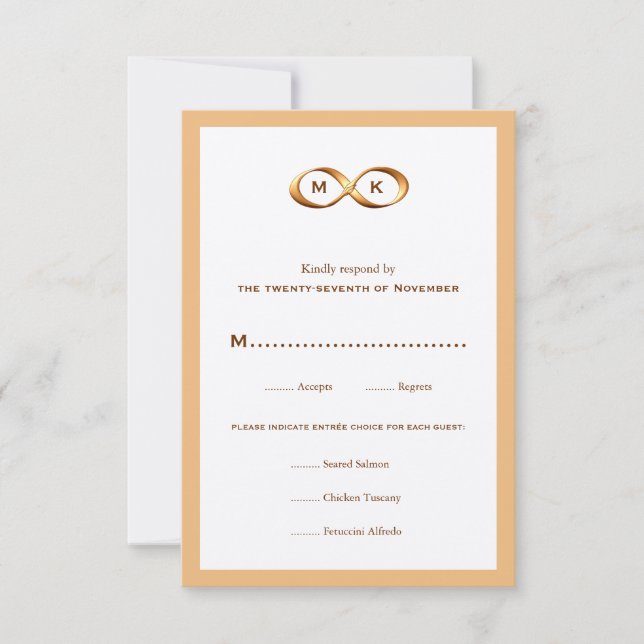 Carte RSVP de mariage pour infinité or en bronze (Devant)