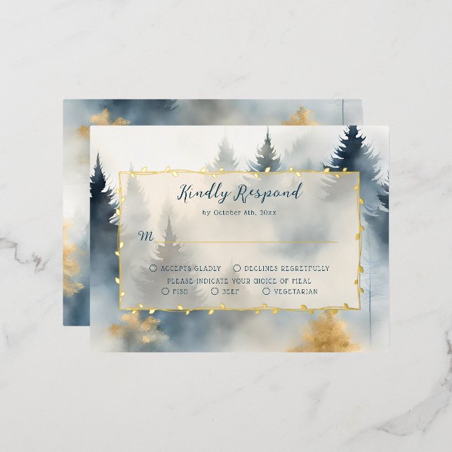 Carte RSVP de mariage pour la forêt de pins d'hive (Recto/Verso)
