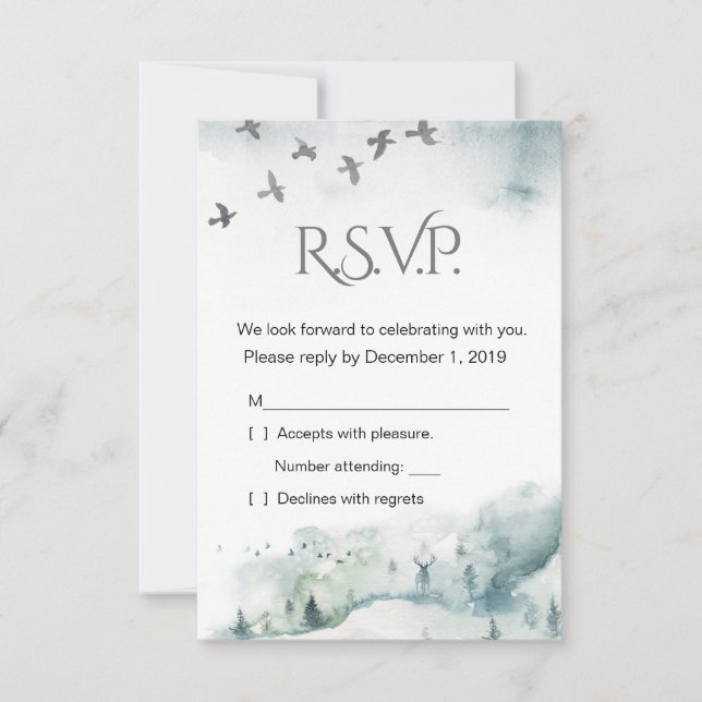 Carte RSVP de mariage pour les bois d'hiver (Devant)