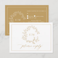 Carte RSVP de mariage pour monogramme de crête dor
