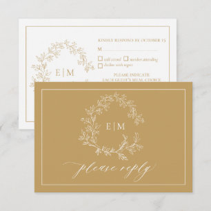 Carte RSVP de mariage pour monogramme de crête dor