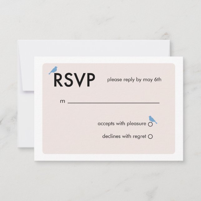 Carte RSVP de mariage pour oiseaux moderne - bleu (Devant)