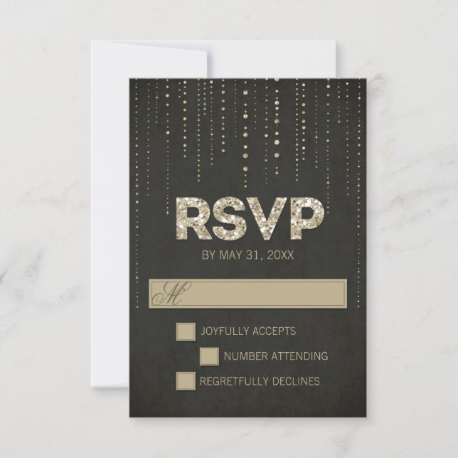 Carte RSVP de mariage pour Parties scintillant noi (Devant)