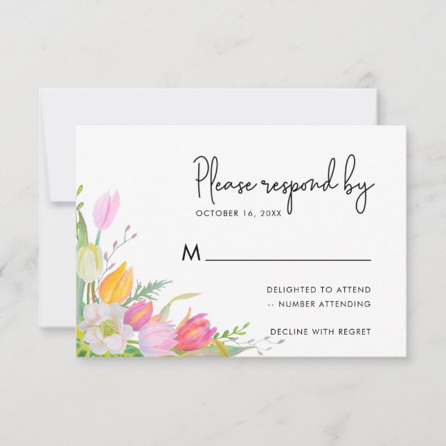 Carte RSVP de mariage pour tulipe rose aquarelle (Devant)