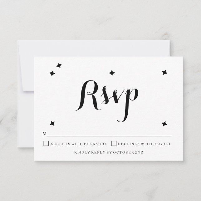 Carte RSVP de mariage pour typographie noir et bla (Devant)