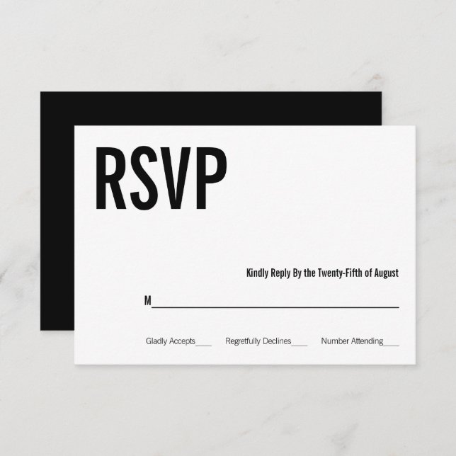 Carte RSVP de mariage pour typographie simple et m (Devant / Derrière)