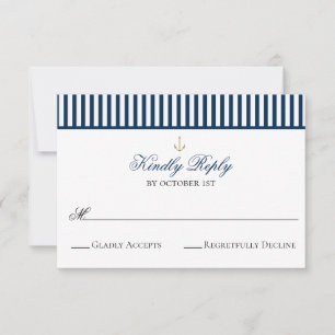 Carte RSVP de mariage Preppy Nautical Navy