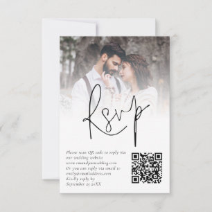 Carte RSVP de mariage QR de code minimaliste photo