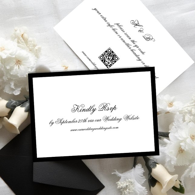 Carte RSVP de mariage QR en noir et blanc (Créateur téléchargé)