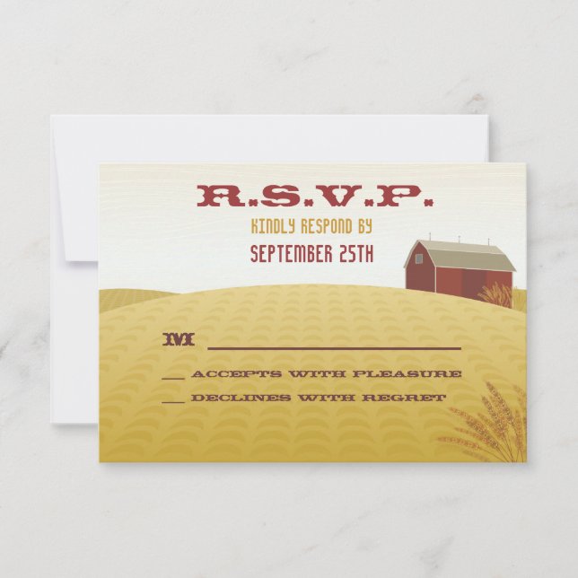 Carte RSVP de mariage Red Barn (Devant)