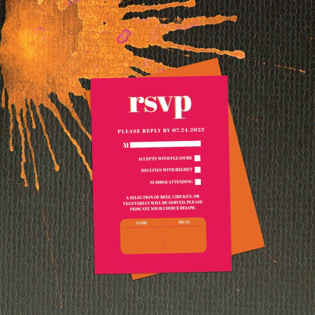 Carte RSVP de mariage rétro gras néon orange rose (Créateur téléchargé)