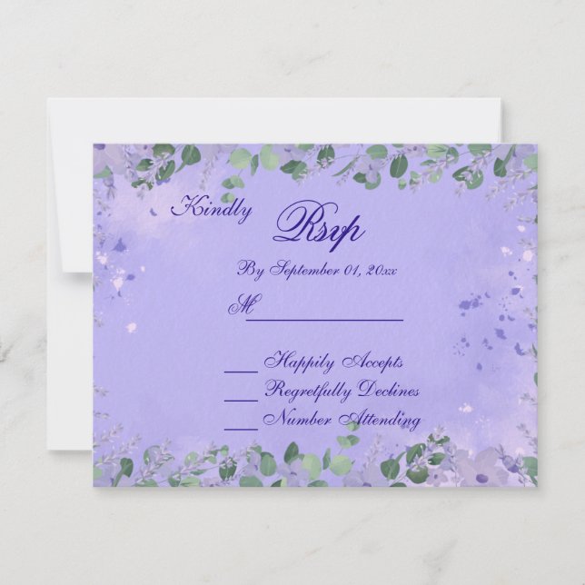 Carte RSVP de mariage romantique violet floral (Devant)