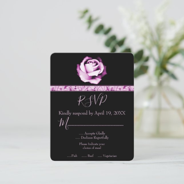 Carte RSVP de mariage Rose Amethyst (Debout devant)