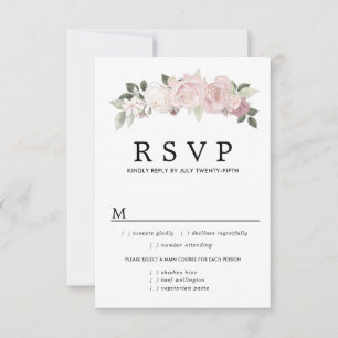 Carte RSVP de mariage rose blancFloral, options de