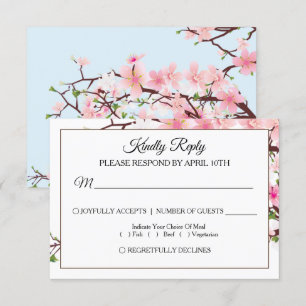 Carte RSVP de mariage rose cerise en fleurs