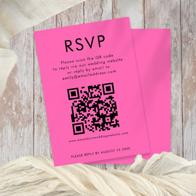 Carte RSVP de mariage rose chaud QR simple (Créateur téléchargé)