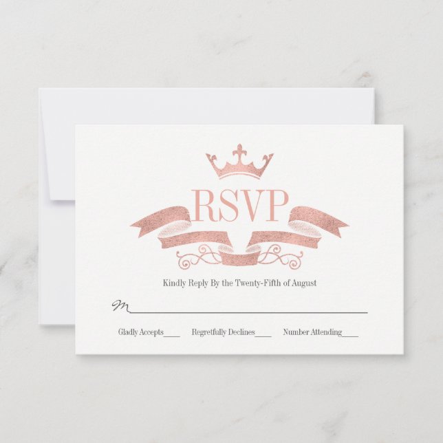 Carte RSVP de mariage Rose classique Gold Crest (Devant)