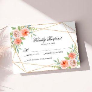 Carte RSVP de mariage Rose de jardin et cadre d'or