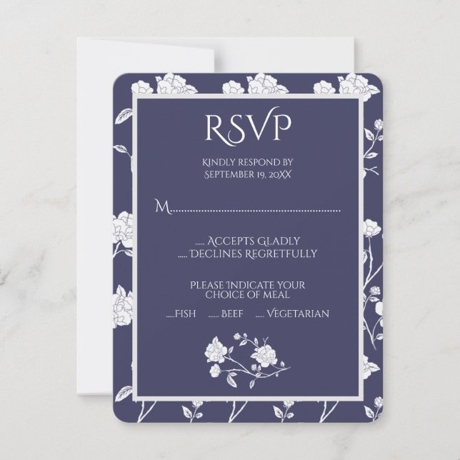 Carte RSVP de mariage Rose de la Marine (Devant)